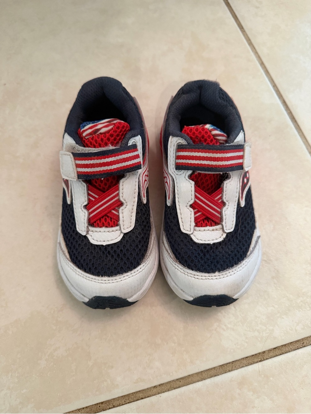 SAUCONY boy's ride jr in red/white/blue